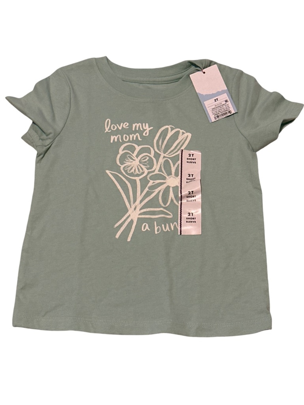 Cat & Jack Toddler Girls Graphic Tee 2T Green Floral Love My Mom NWT